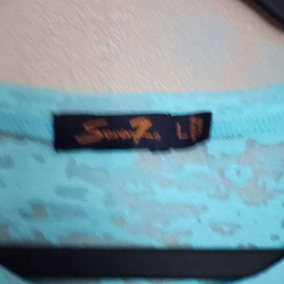 Seven7 Womens Burnout Tee Size L Blue Sheer Short Sleeve Embellished Top - Picture 7 of 11